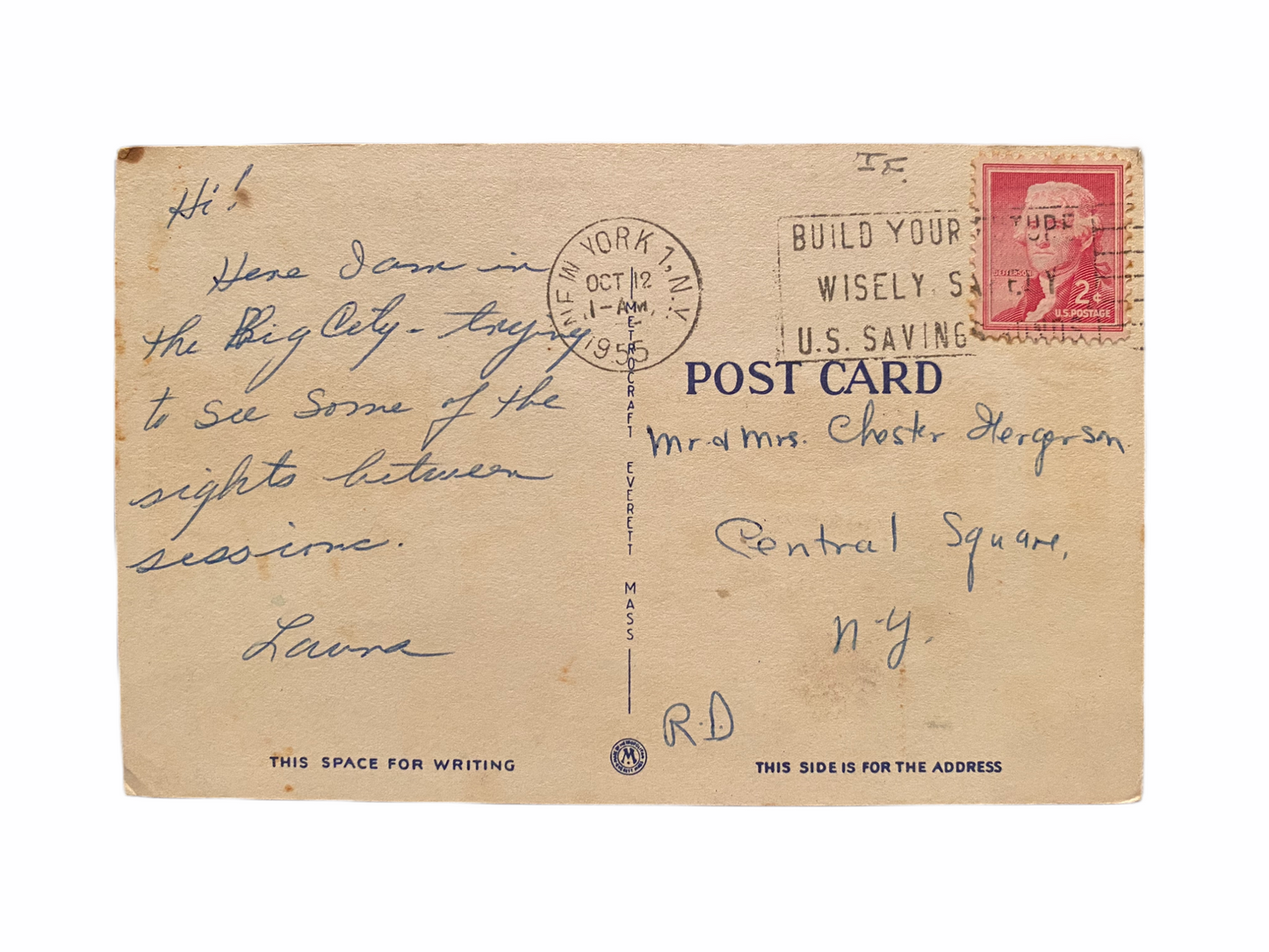 Approach to Washington Bridge, New Jersey to New York City Postcard Sent Oct. 12 1955
