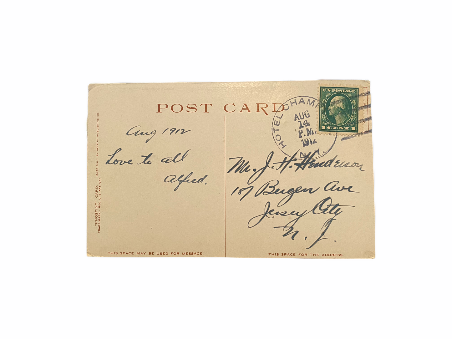 Path To Golf Links. Hotel Champlain, Bluff Point, N.Y. Postcard Sent Aug. 14 1912 by Alfred Henderson (Son of Peter Henderson)