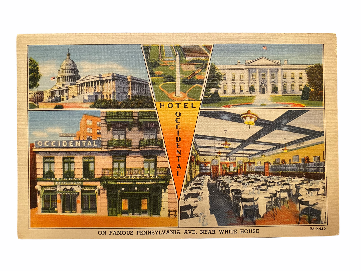 On Famous Pennsylvania Avenue Near White House, Unused Linen Postcard Circa 1930-1944