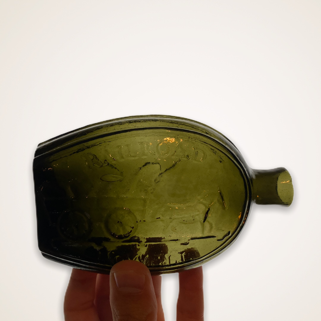 "Lowell / Railroad" And Horse And Cart - Eagle Historical Flask