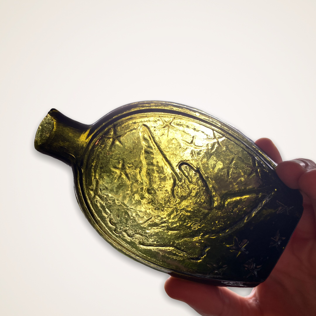 "Lowell / Railroad" And Horse And Cart - Eagle Historical Flask