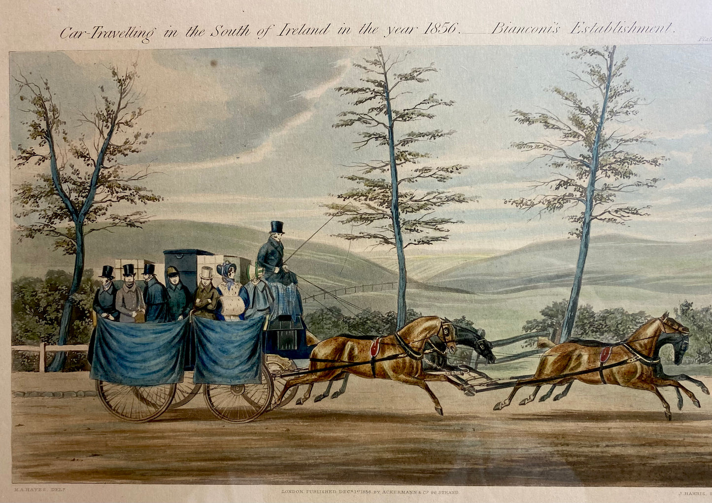 On The Road at Full Pace Car Travelling in the South of Ireland in the Year 1856 - Engraving by John Harris The Younger
