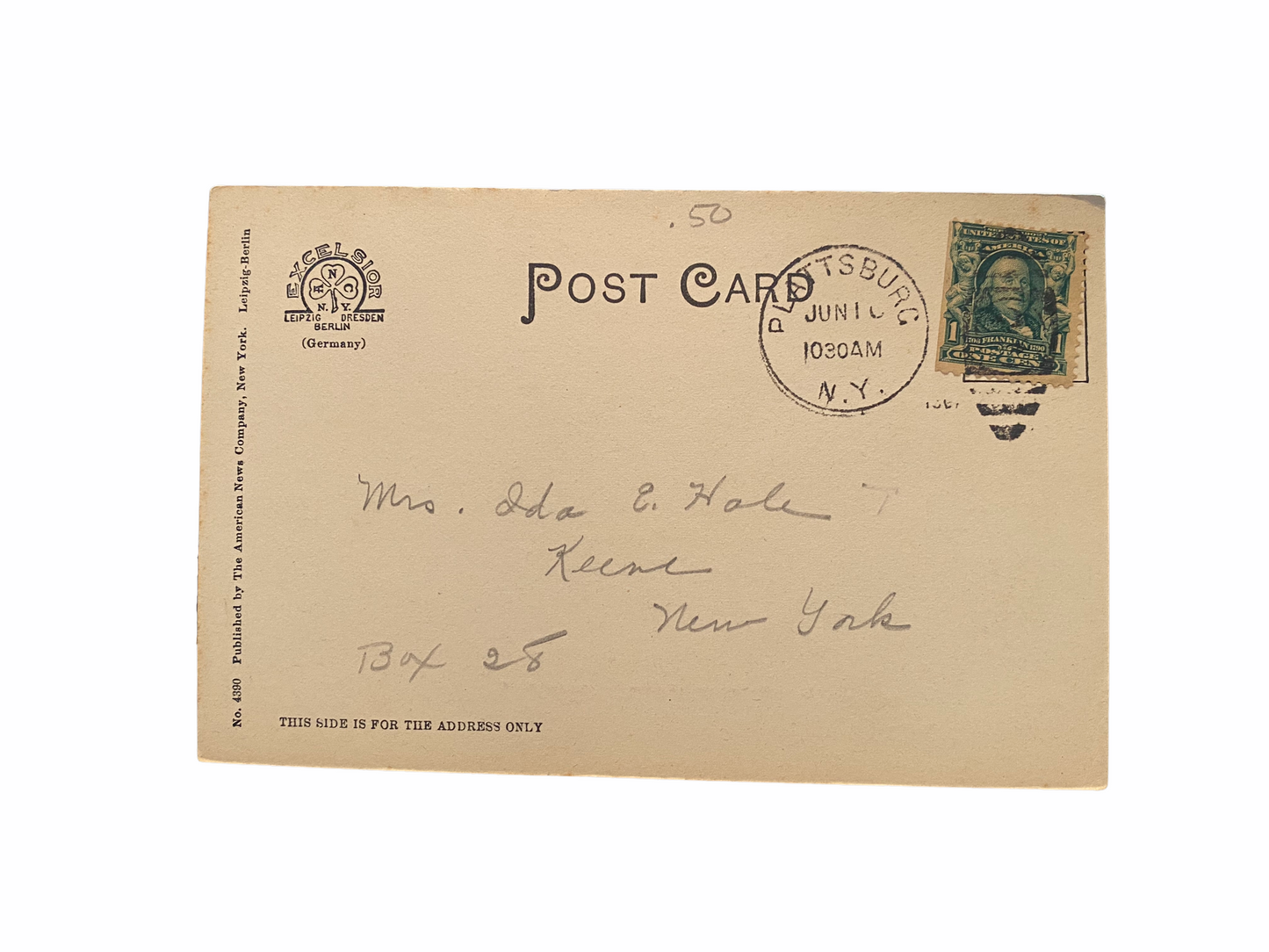 Steamer Vermont on Lake Champlain, N.Y. Postcard Sent June 1907 from Helen Hale to her mother Ida Hale