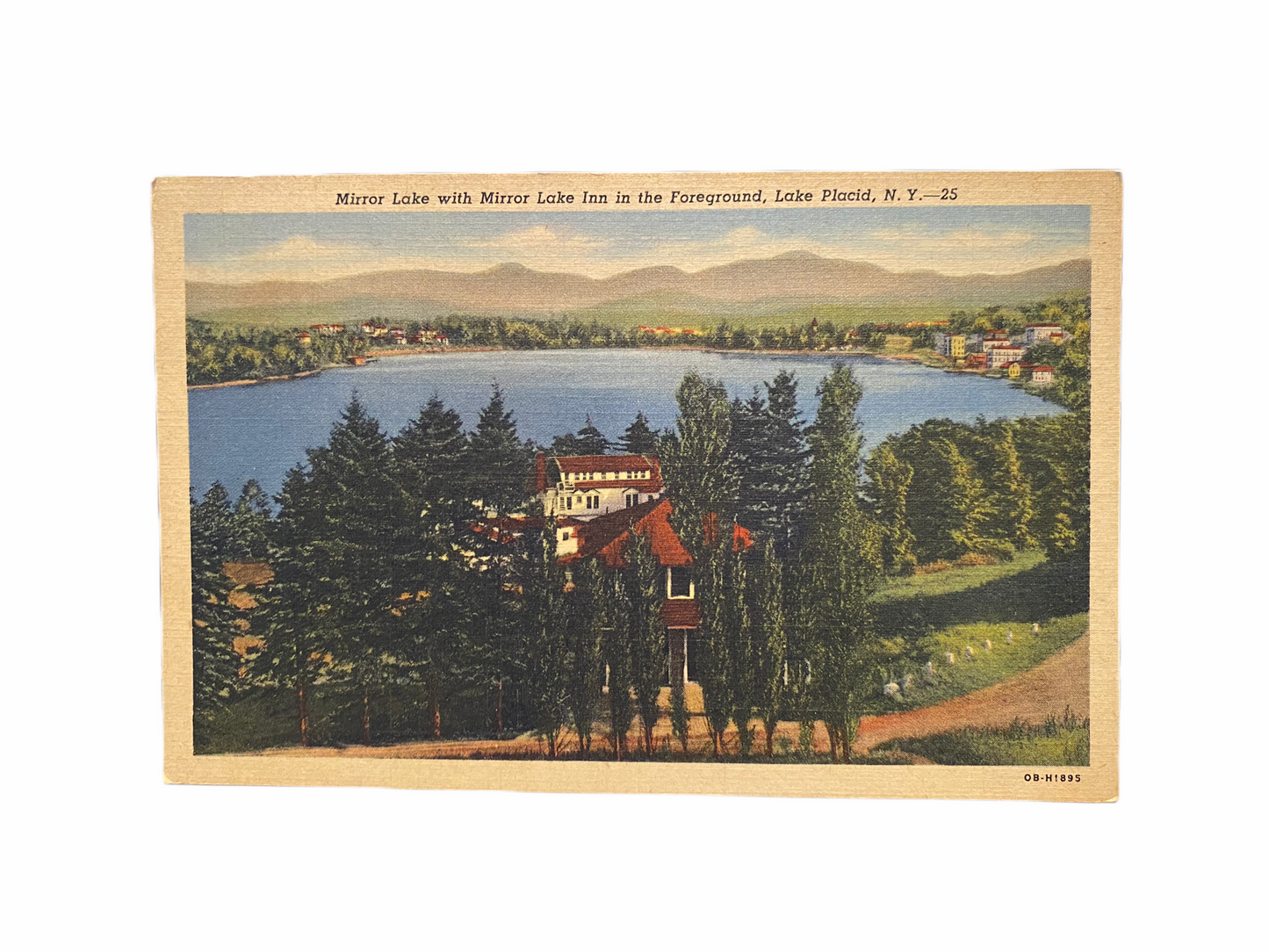 Mirror Lake with Mirror Lake Inn in the Foreground, Lake Placid, N.Y. Linen Era Postcard (1930-1945) Unused