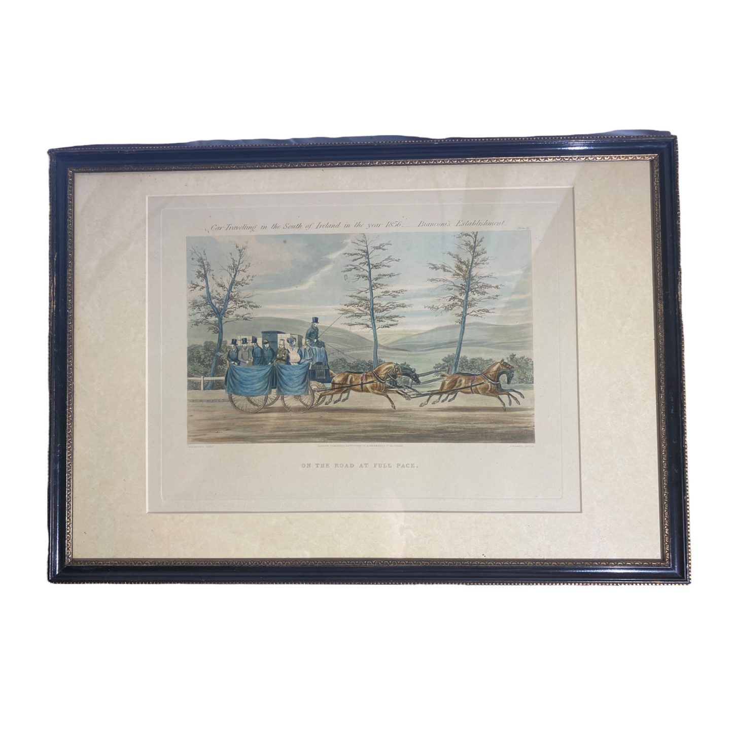On The Road at Full Pace Car Travelling in the South of Ireland in the Year 1856 - Engraving by John Harris The Younger