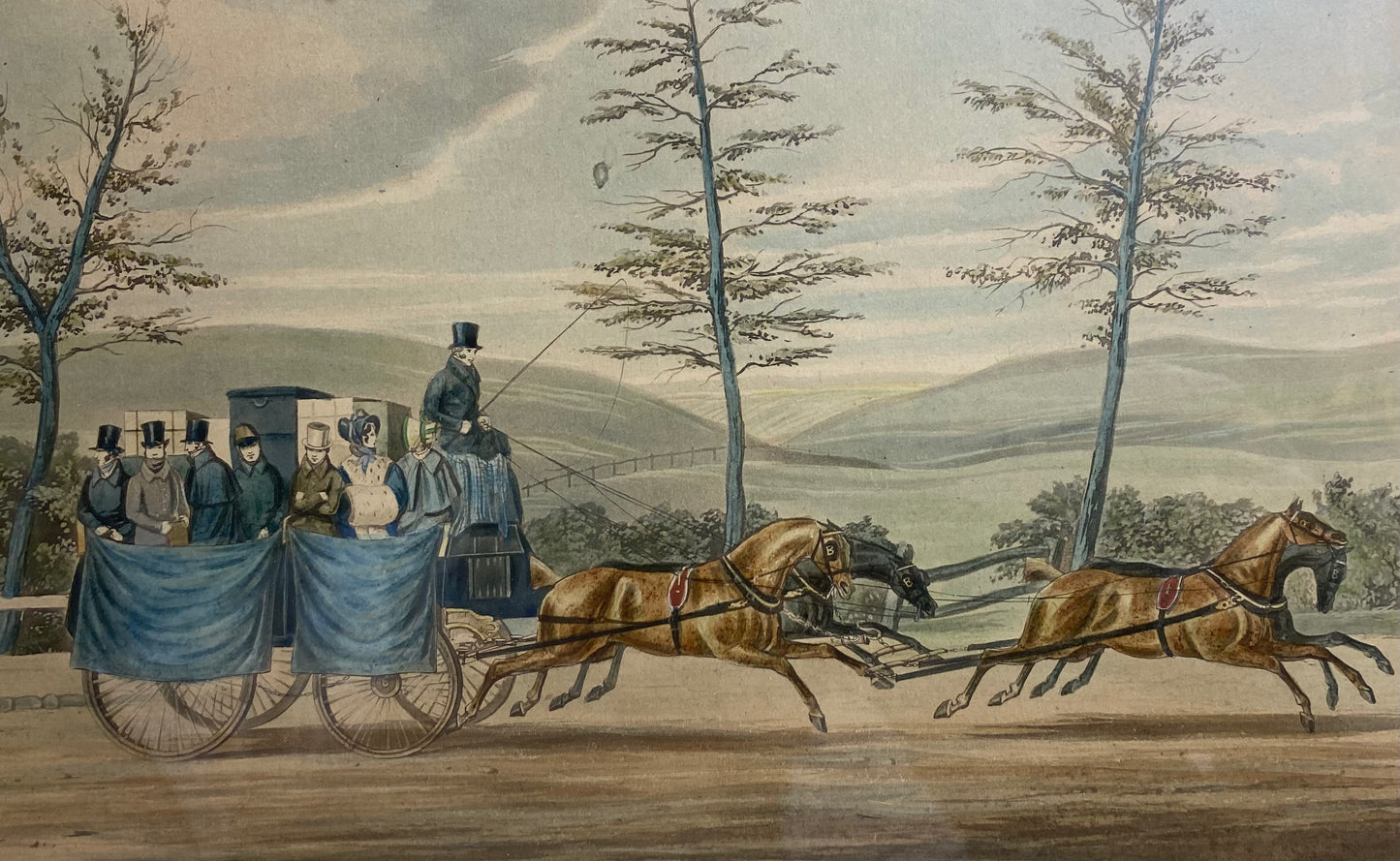 On The Road at Full Pace Car Travelling in the South of Ireland in the Year 1856 - Engraving by John Harris The Younger