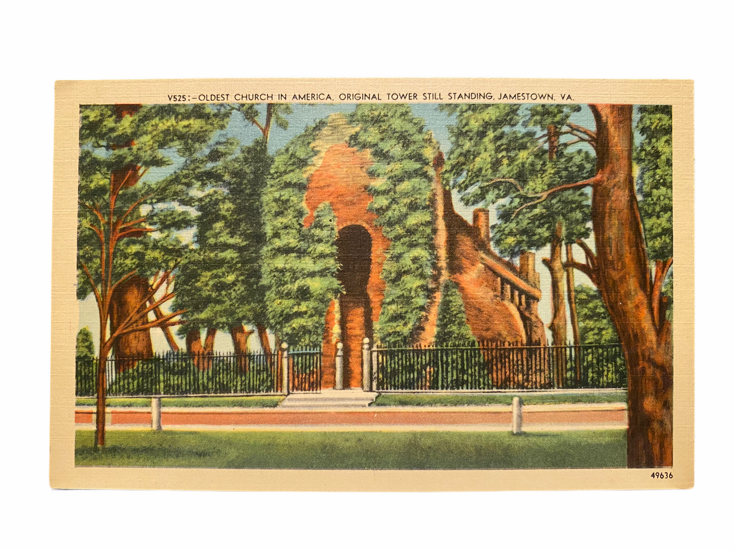 Oldest Church in America, Original Tower Still Standing, Jamestown Virginia. Unused Linen Postcard Circa 1930-1944