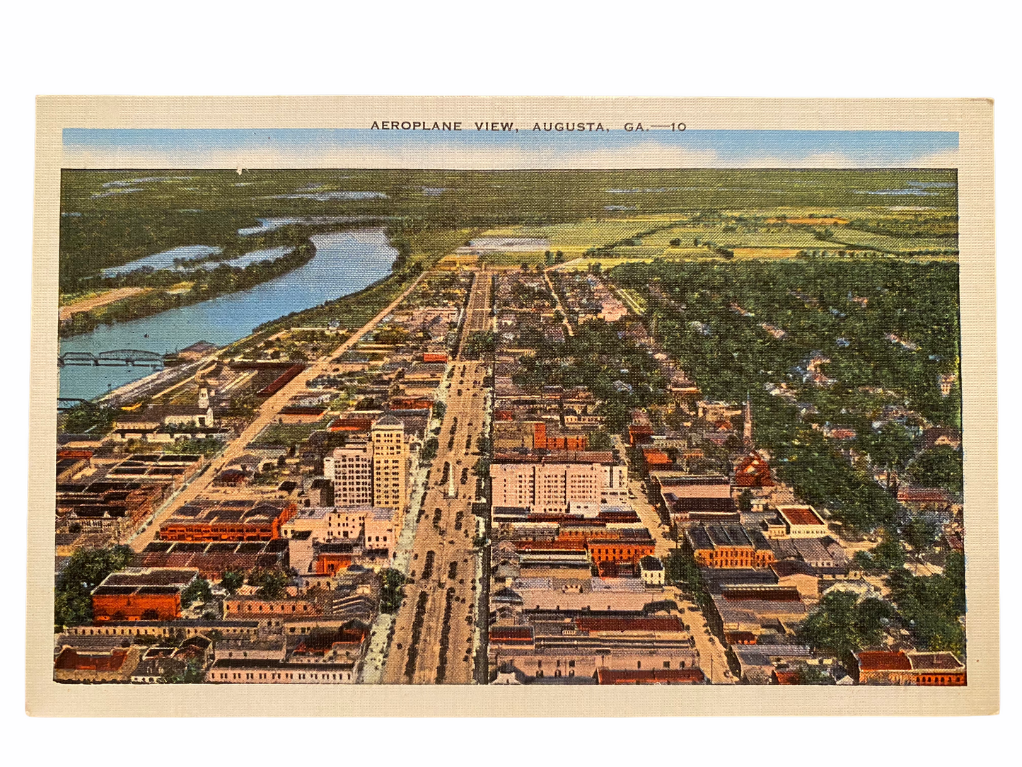 Aeroplane View, Augusta Georgia. Unused Linen Postcard Circa 1930-1944