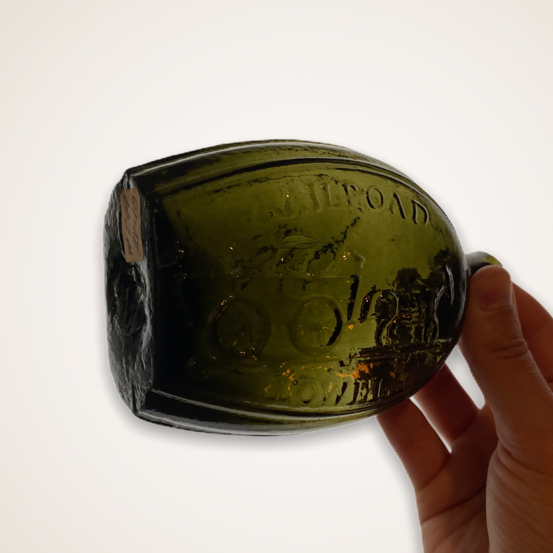 "Lowell / Railroad" And Horse And Cart - Eagle Historical Flask