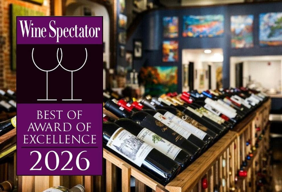 Wine Spectator Best of Award of Excellence 2026 at 2 Roots, over the wine wall