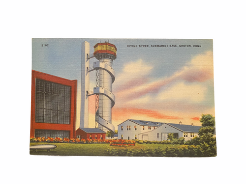 Diving Tower, Submarine Base, Groton, Conn. Unused Linen Postcard
