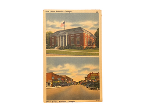 Post Office & Street Scene in Rossville, Georgia. Unused Linen Postcard