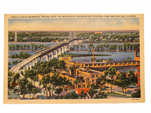 Load image into Gallery viewer, Iowa-Illinois Memorial Bridge Over The Mississippi Between Bettendorf, Iowa And Moline, Illinois. Unused Linen Postcard Circa 1930-1944
