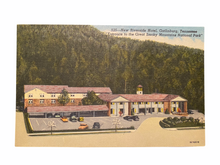 Load image into Gallery viewer, New Riverside Hotel, Gatlinburg Tennessee “Entrance to the Great Smoky Mountains National Park” Unused Linen Postcard Circa 1930-1944
