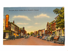 Load image into Gallery viewer, Newcastle Street, Looking North, Brunswick Georgia. Unused Linen Postcard Circa 1930-1944