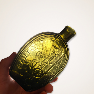 "Lowell / Railroad" And Horse And Cart - Eagle Historical Flask
