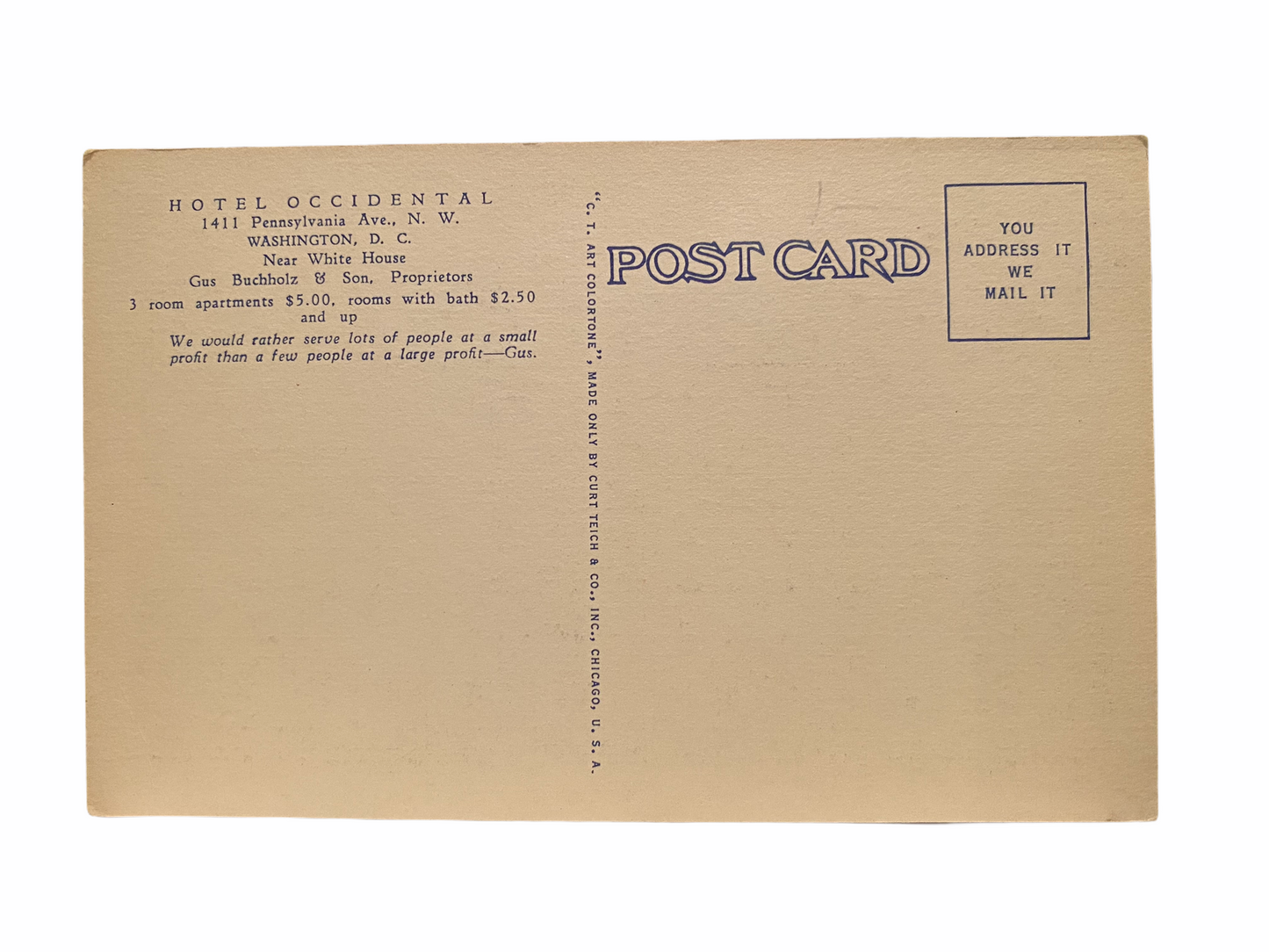 On Famous Pennsylvania Avenue Near White House, Unused Linen Postcard Circa 1930-1944