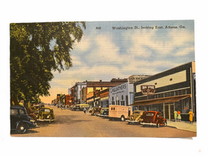 Washington Street Looking East, Athens, Georgia. Unused Linen Postcard Circa 1930-1944