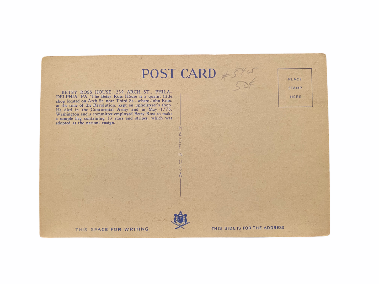 Betsy Ross House, Philadelphia, PA. Unused Linen Postcard Circa 1930-1944