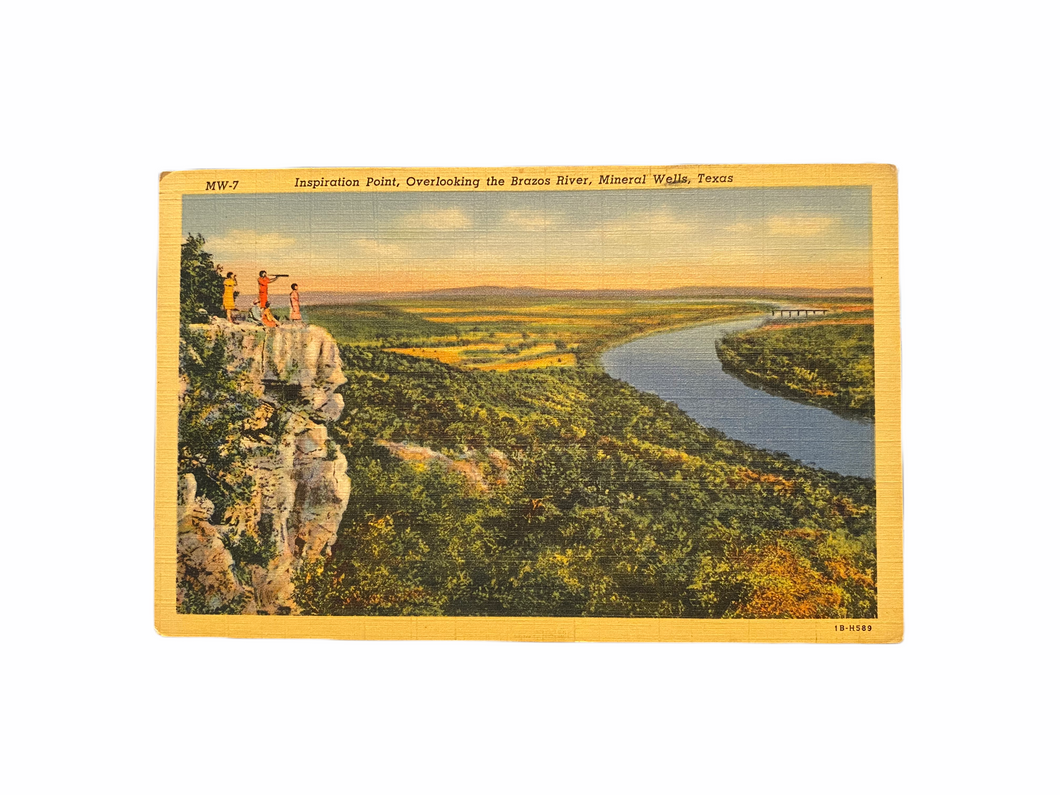 Inspiration Point, Overlooking the Brazos River, Mineral Wells, Texas. Linen Era Postcard Unused